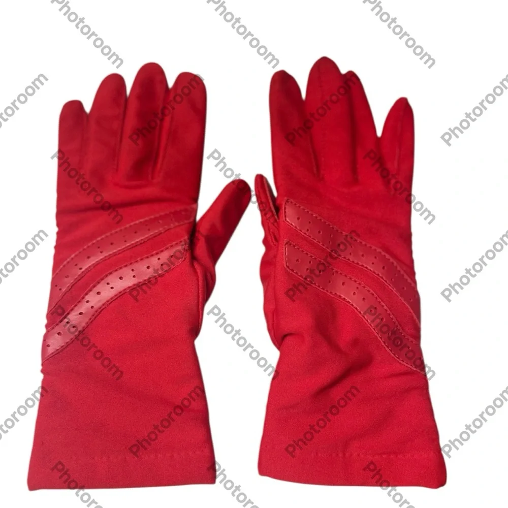 Vintage Red Aris Energy Gloves Nylon Leather Trim 80s 90s Retro Winter One Size